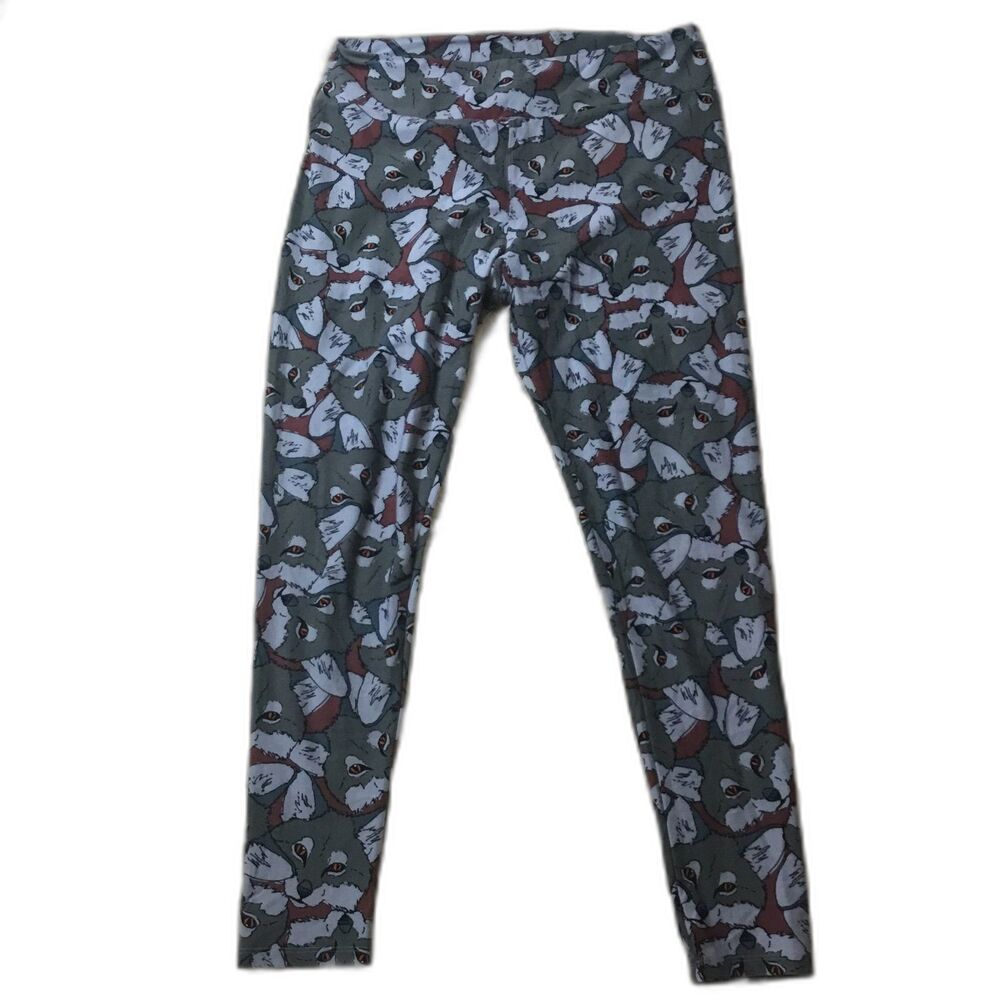 Fox face pattern stretchy leggings soft pull on grey red black waist 33"-38" L